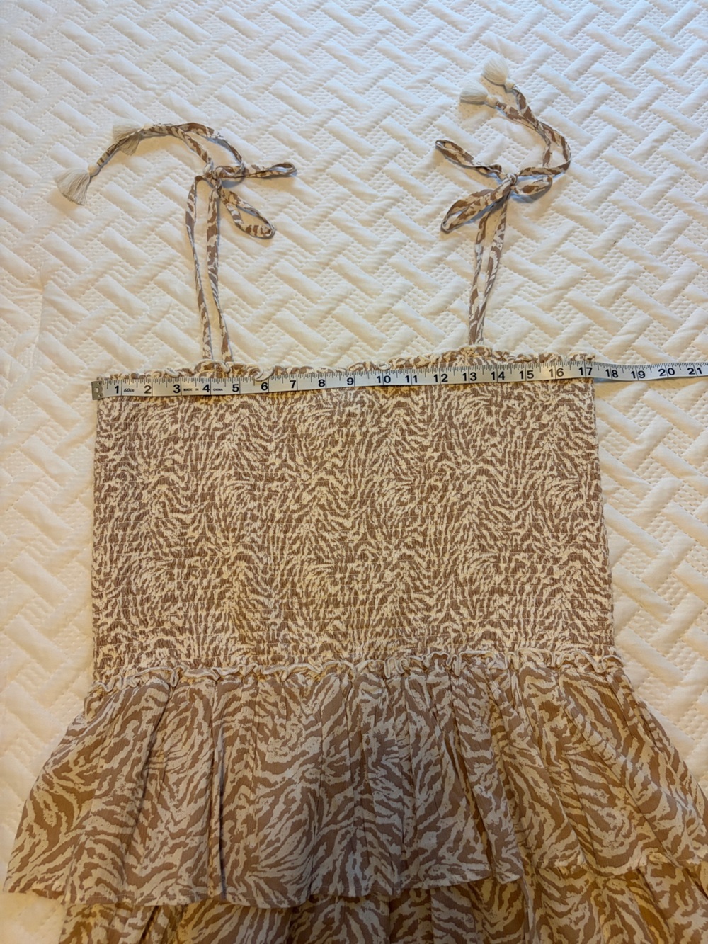 aerie | Beige Tiered Mini Dress with Smocked Top and Tie Straps - Picture 8 of 9